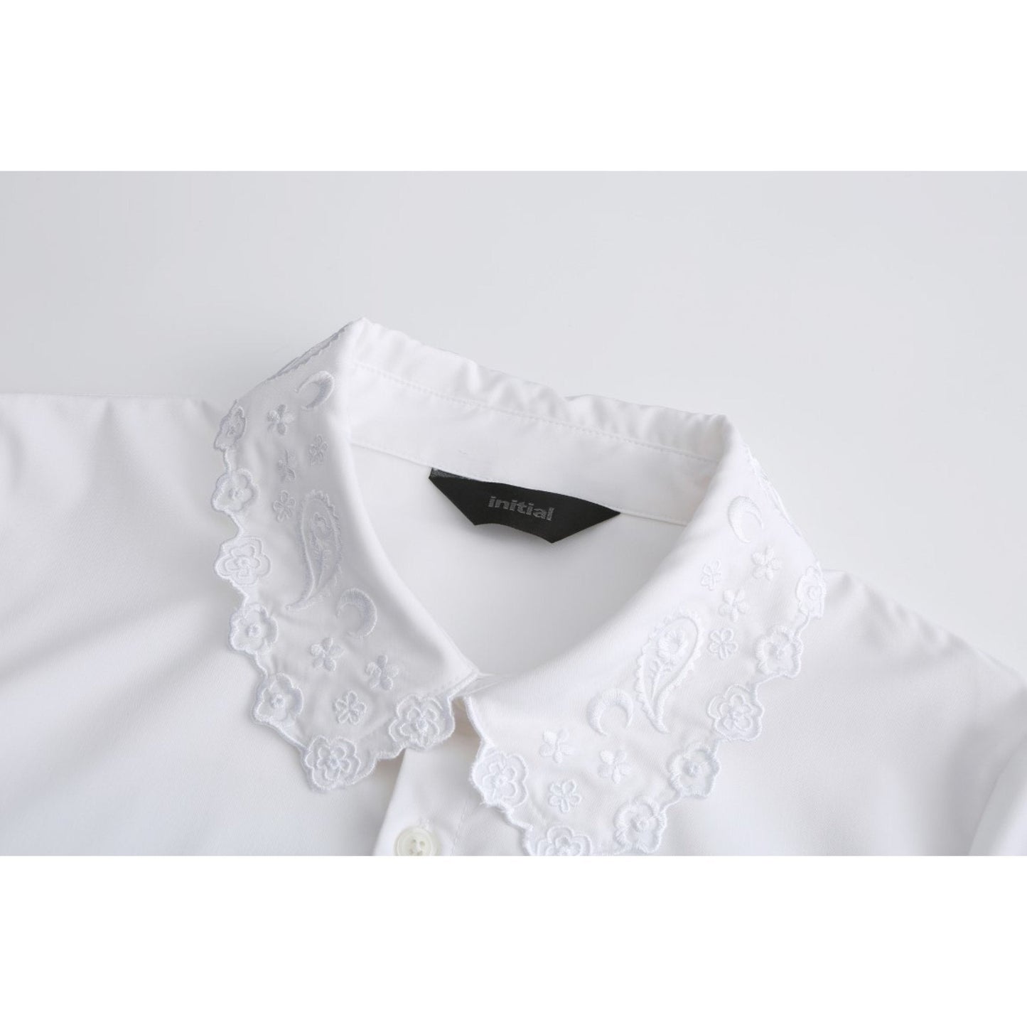 Women Paisley Emborideries Collar Shirt - White
