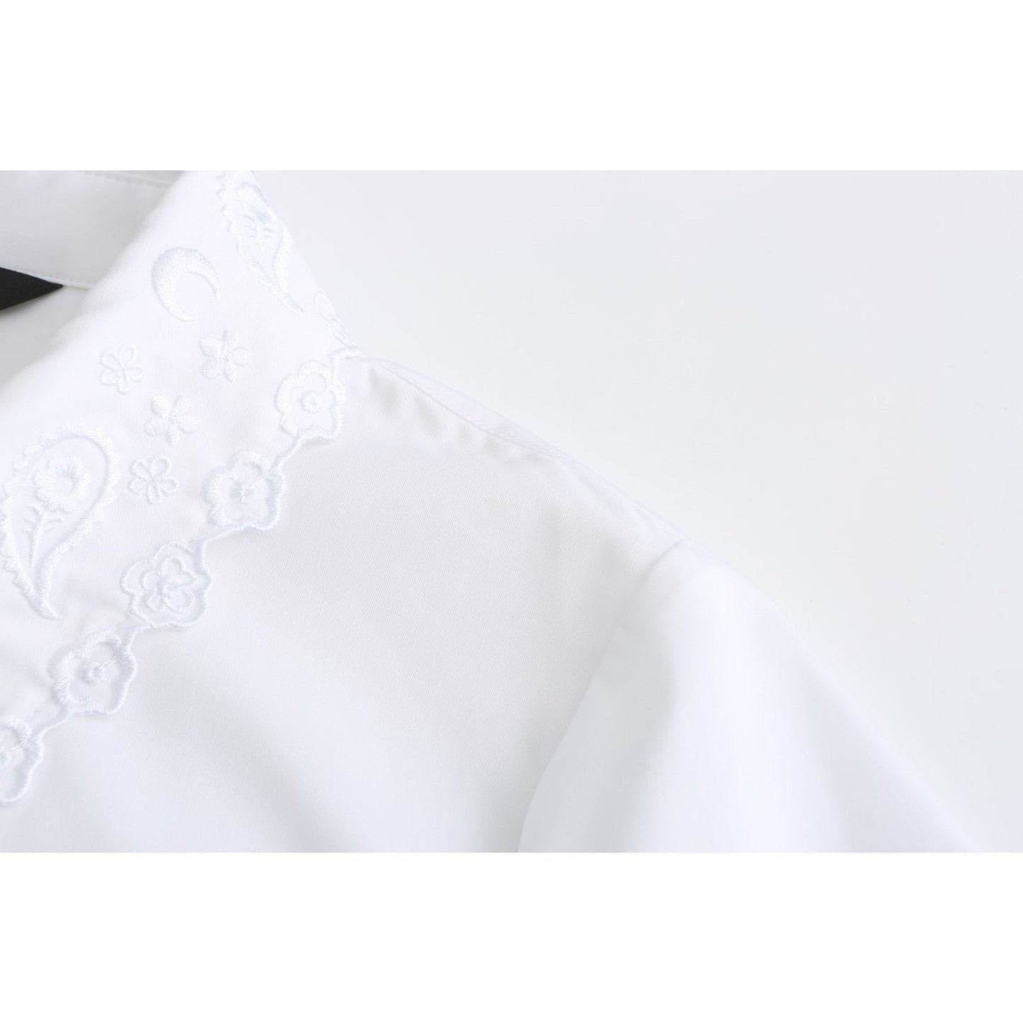 Women Paisley Emborideries Collar Shirt - White