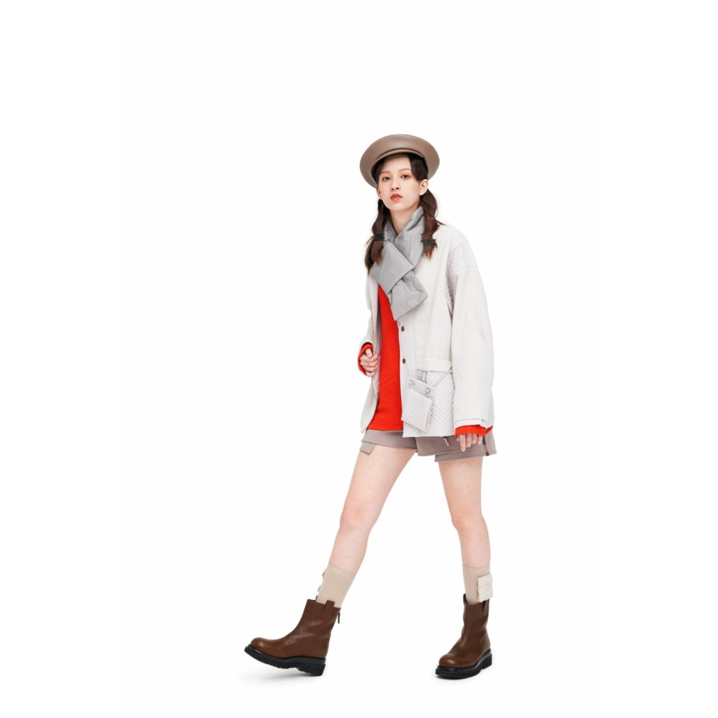Women Patchwork Sport Tailor Jacket - Beige