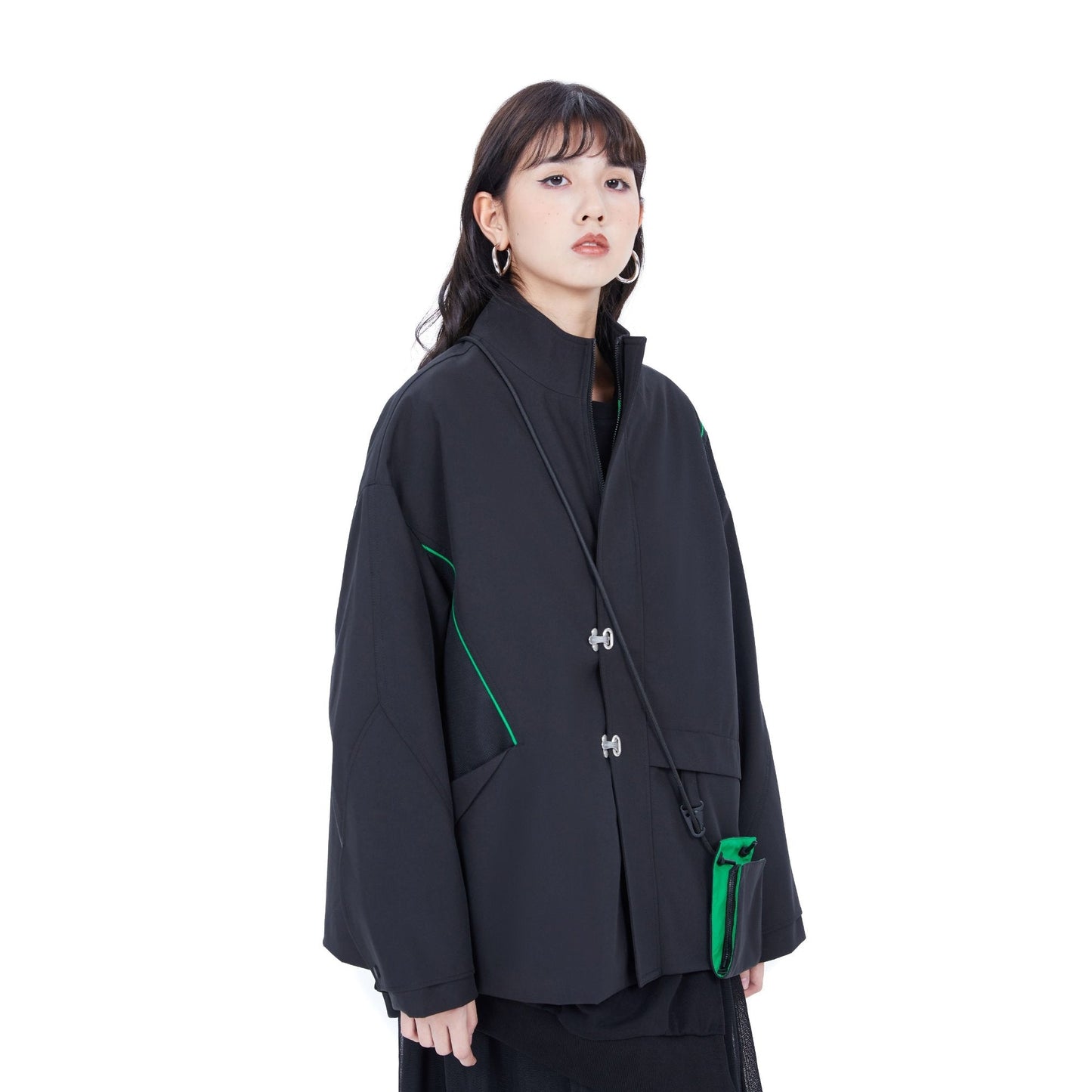 Women Oversize Outdoor Windbearker - Black