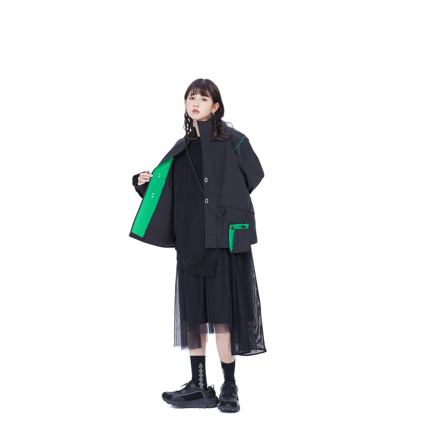 Women Oversize Outdoor Windbearker - Black