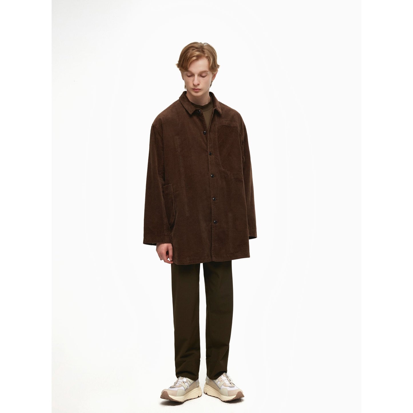 Men Oversize Corduroy Jacket - Brown