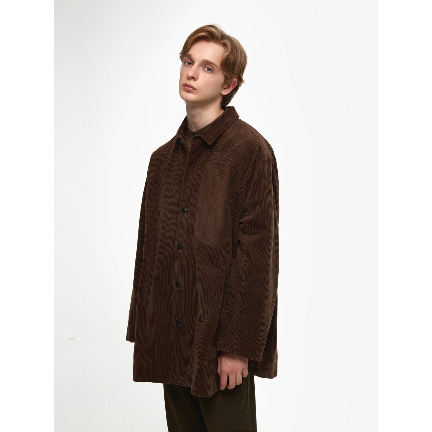 Men Oversize Corduroy Jacket - Brown