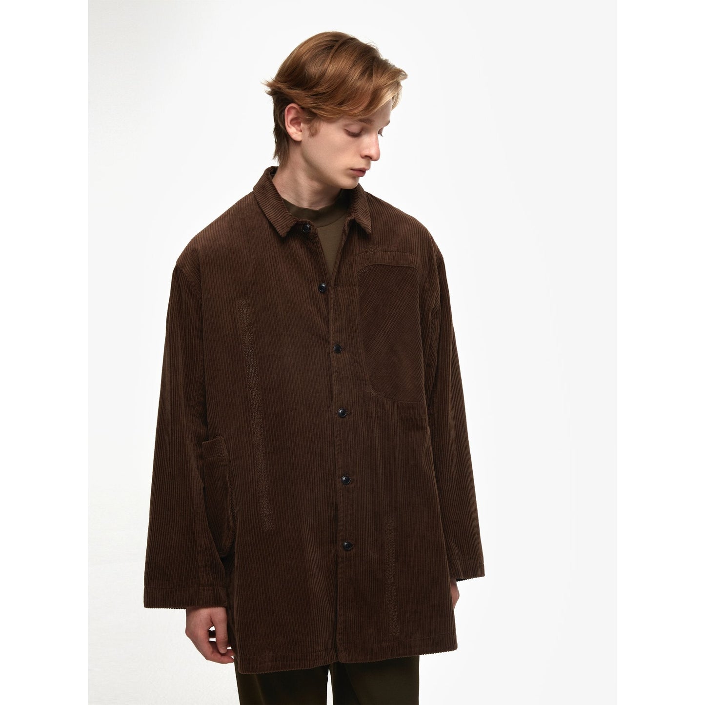 Men Oversize Corduroy Jacket - Brown