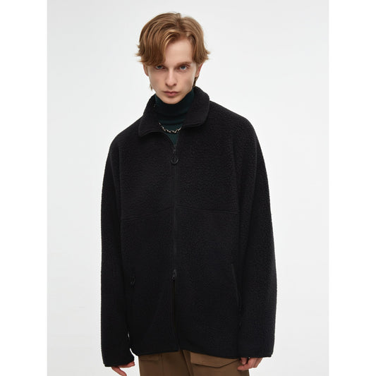 Men Fleece Long Sleeve Zip-up Jacket - Black