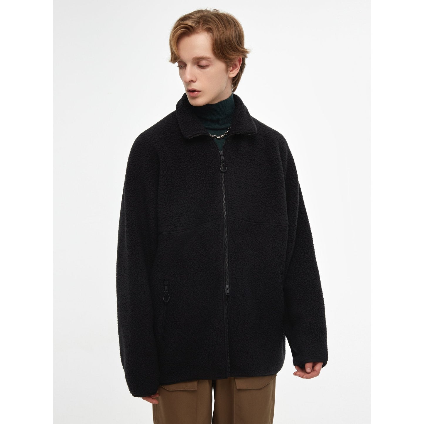 Men Fleece Long Sleeve Zip-up Jacket - Black