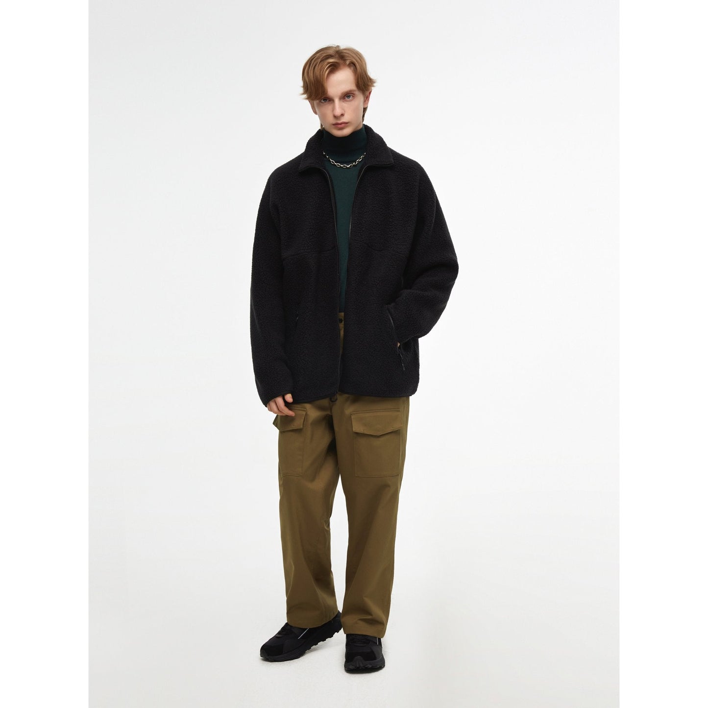 Men Fleece Long Sleeve Zip-up Jacket - Black