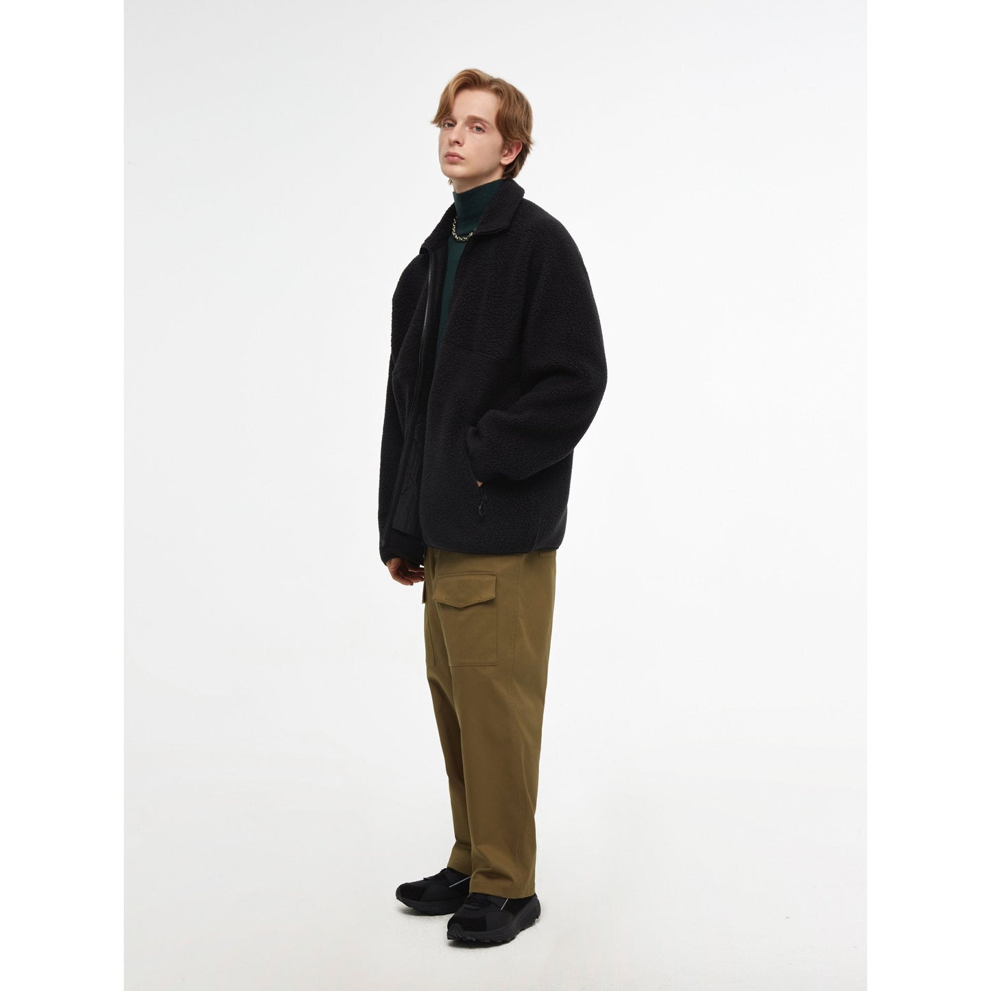 Men Fleece Long Sleeve Zip-up Jacket - Black