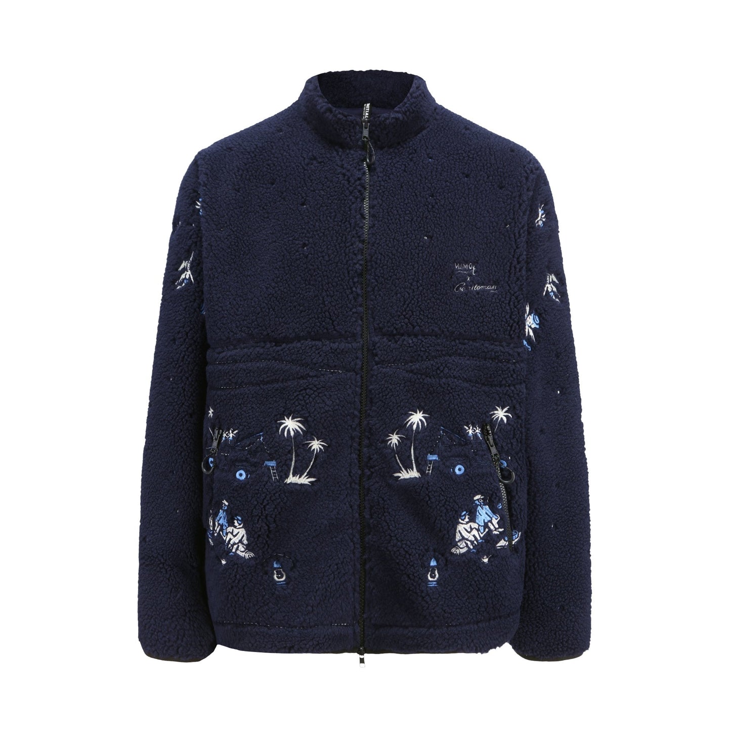 Men [MIMOE x initial gentleman] Fleece Long Sleeve Zip-up Jacket - Blue