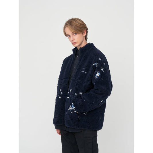 Men [MIMOE x initial gentleman] Fleece Long Sleeve Zip-up Jacket - Blue