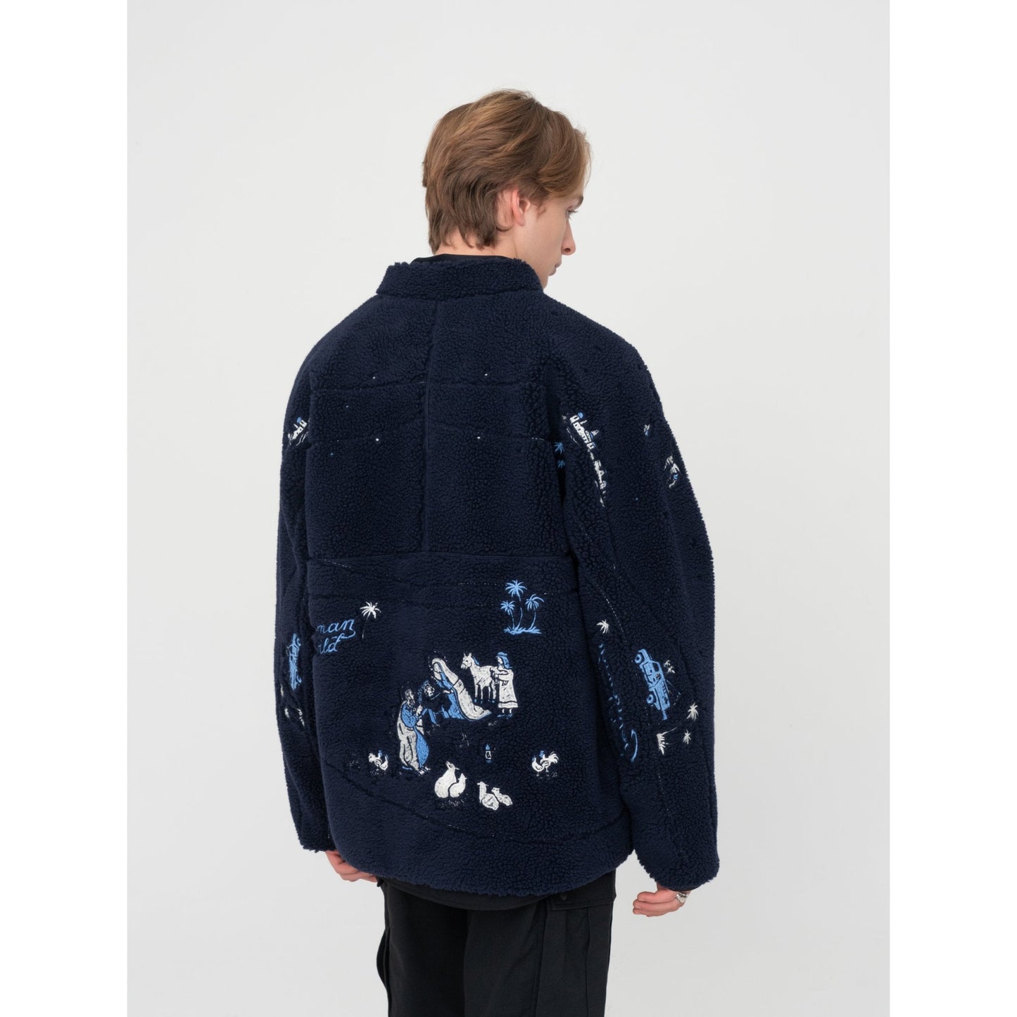 Men [MIMOE x initial gentleman] Fleece Long Sleeve Zip-up Jacket - Blue