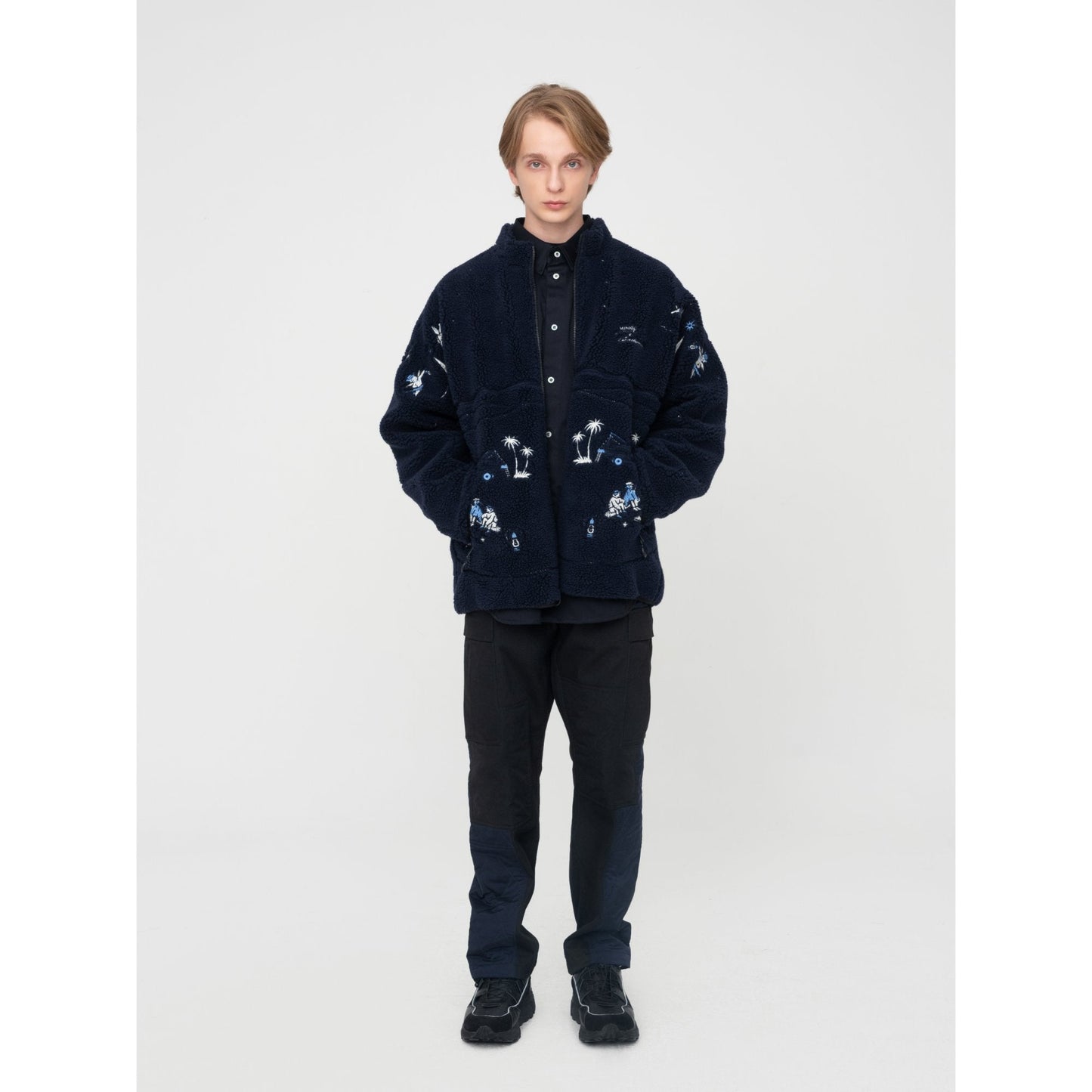 Men [MIMOE x initial gentleman] Fleece Long Sleeve Zip-up Jacket - Blue