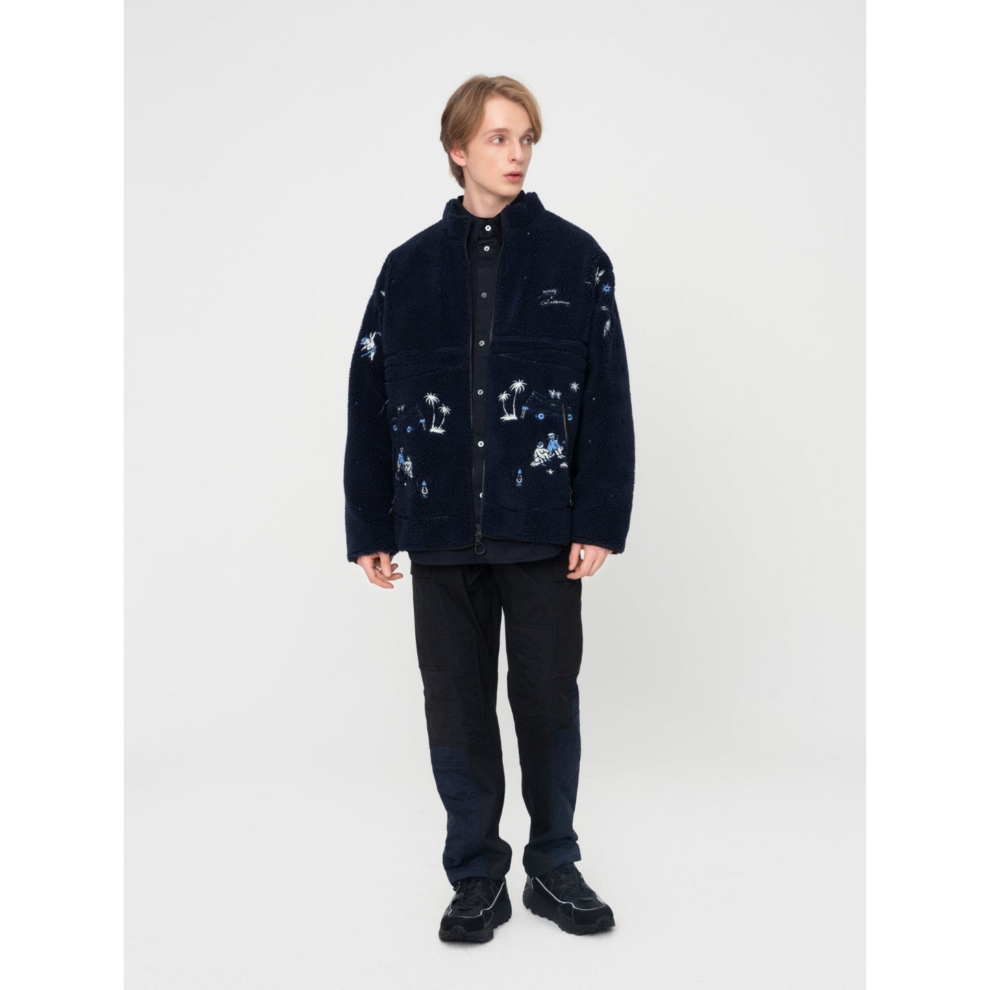 Men [MIMOE x initial gentleman] Fleece Long Sleeve Zip-up Jacket - Blue