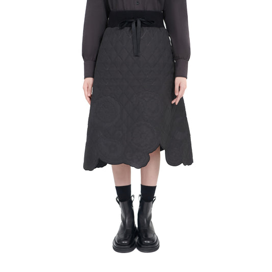 Women Lacework Deboss Quilting Dolly Skirt - Black