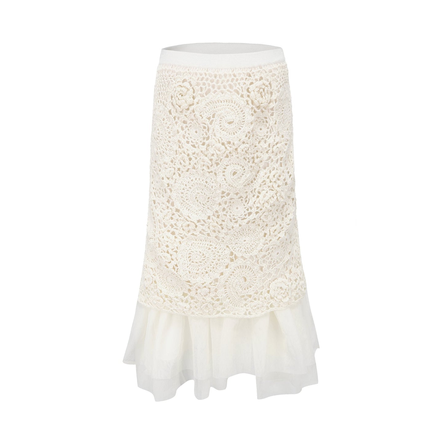 Women Crochet Lace Skirt - Ivory