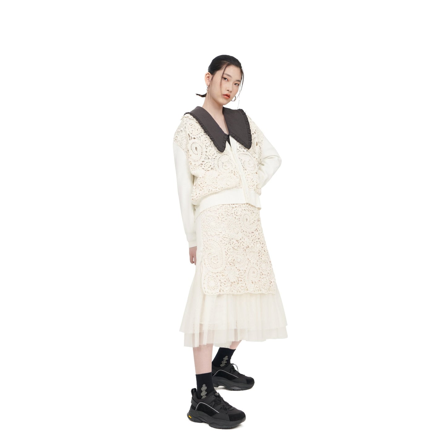 Women Crochet Lace Skirt - Ivory