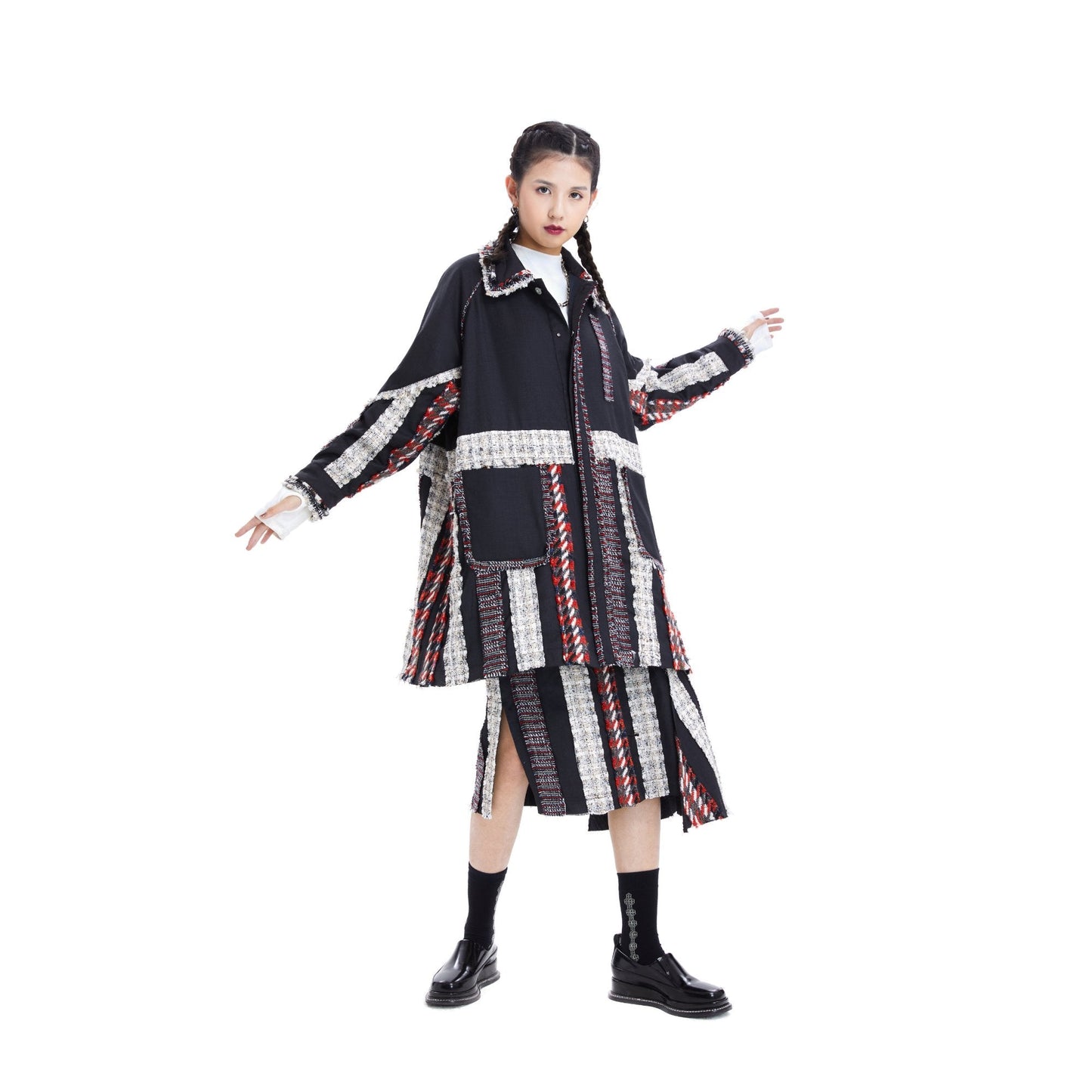 Women Tweed Patched Skirt - Pattern