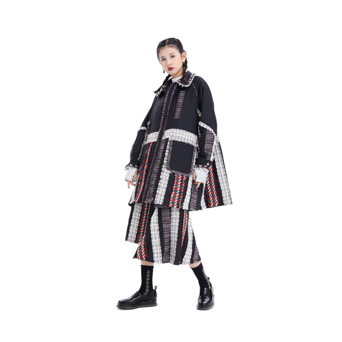 Women Tweed Patched Skirt - Pattern
