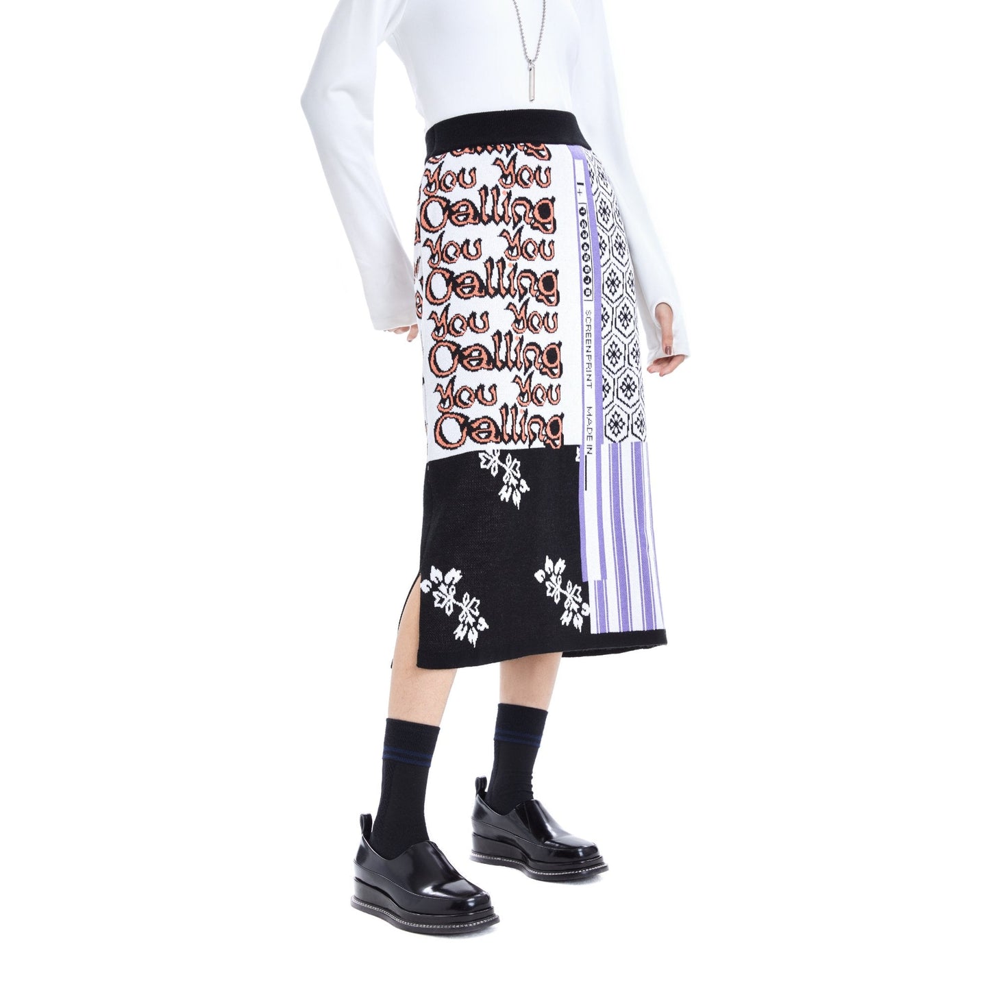 Women Mixed Pattern Jacquard Knit Skirt - Pattern