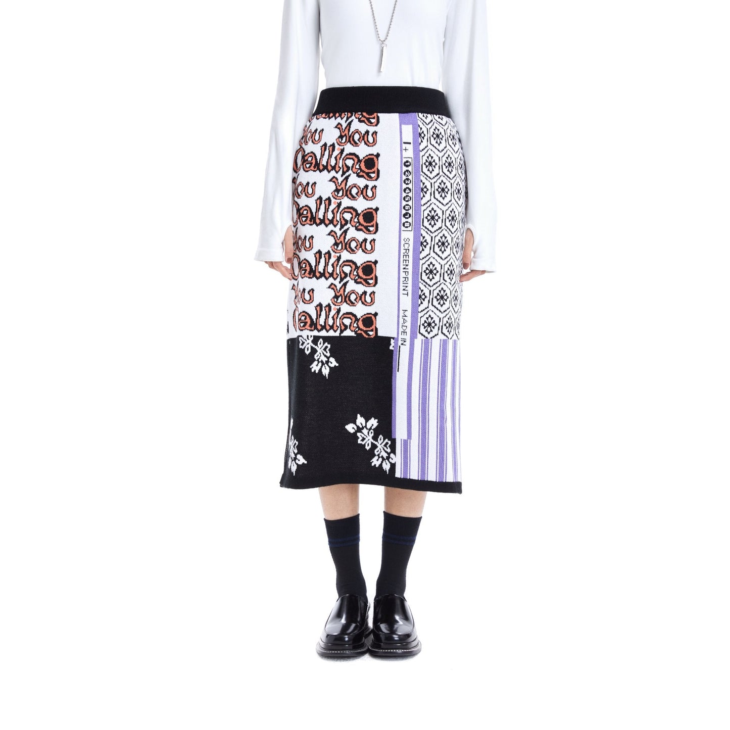 Women Mixed Pattern Jacquard Knit Skirt - Pattern
