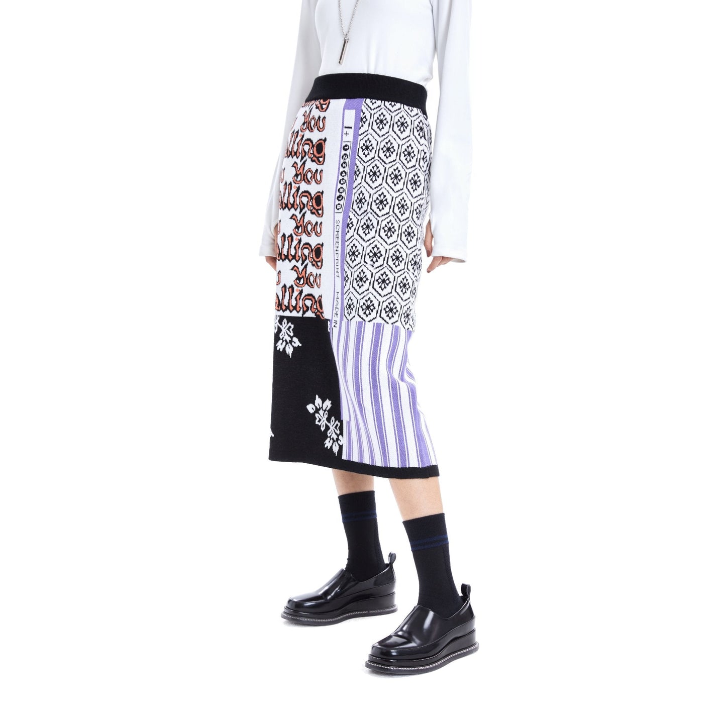 Women Mixed Pattern Jacquard Knit Skirt - Pattern
