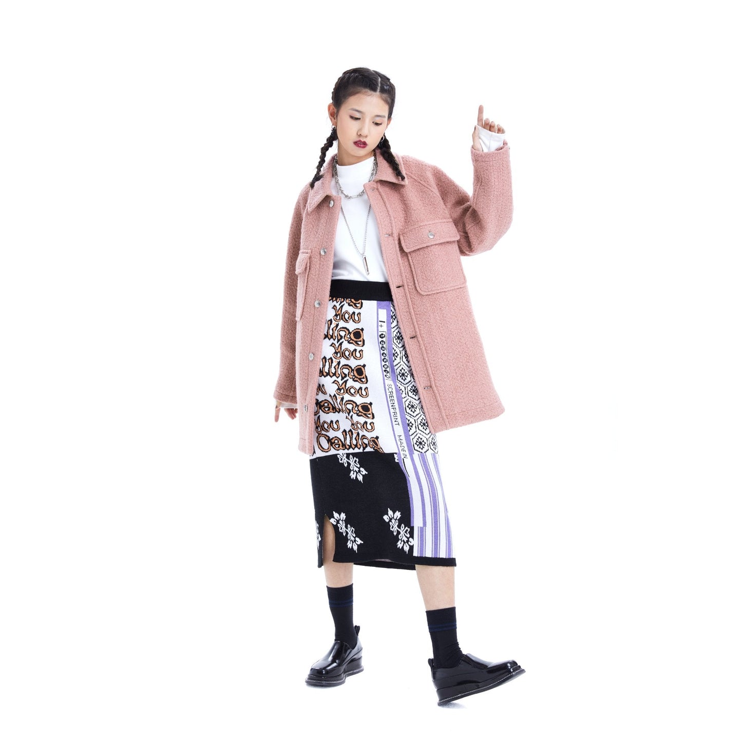 Women Mixed Pattern Jacquard Knit Skirt - Pattern