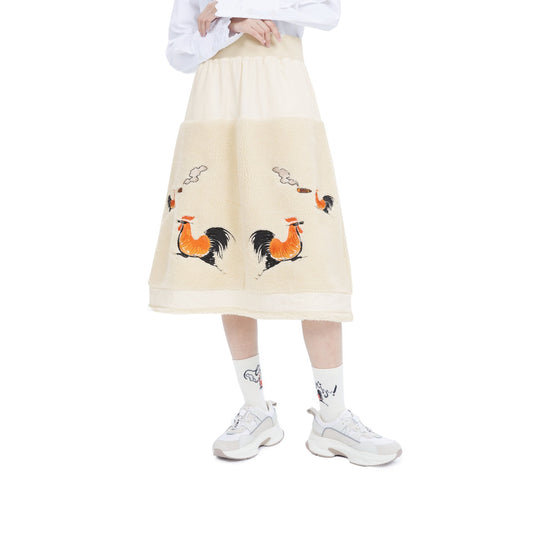 Women Embroidery Sherpa Skirt - Ivory