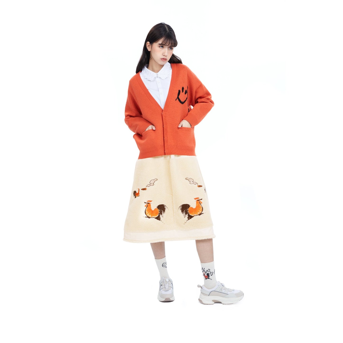Women Embroidery Sherpa Skirt - Ivory