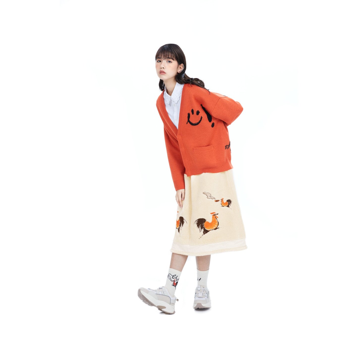 Women Embroidery Sherpa Skirt - Ivory