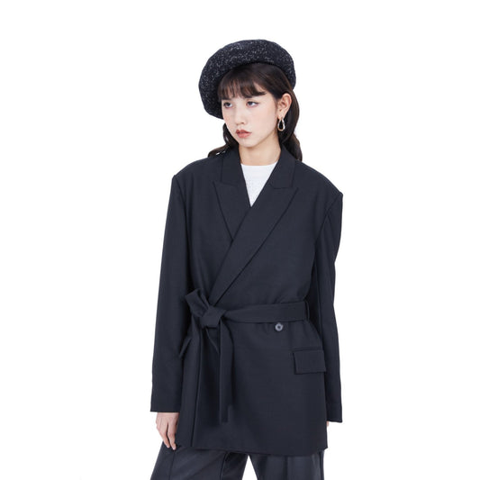 Women Wool Blended Oversize Blazer - Black