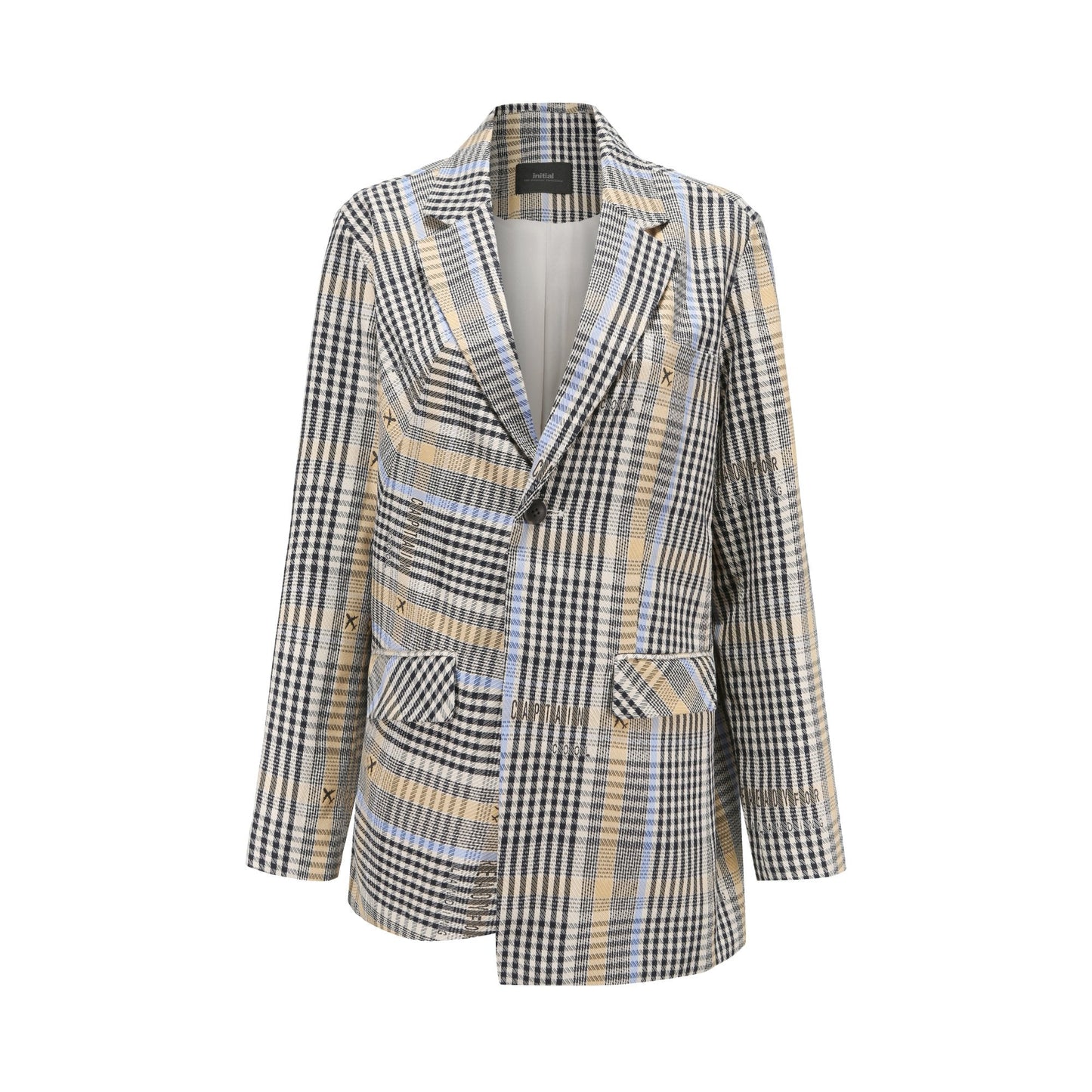 Women Wordings Jacquard Checkers Blazer - Checkered