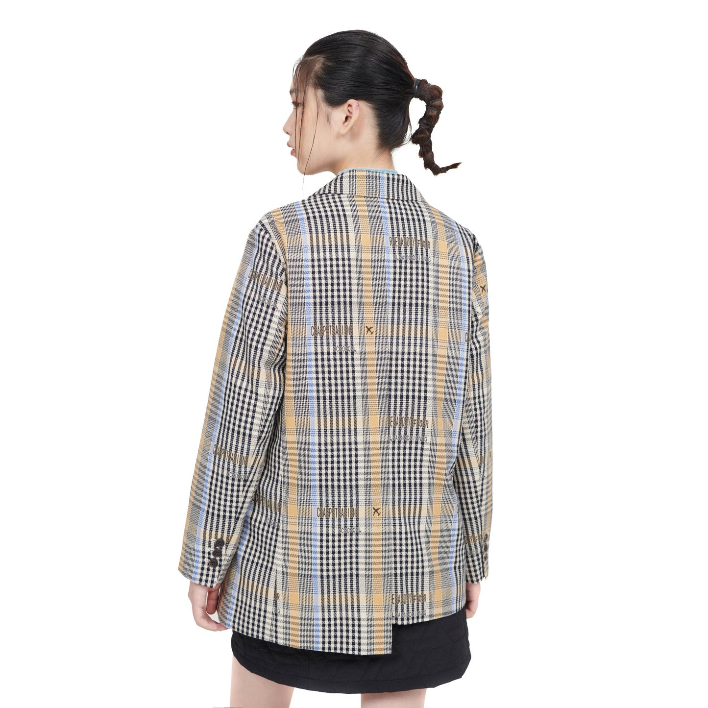 Women Wordings Jacquard Checkers Blazer - Checkered