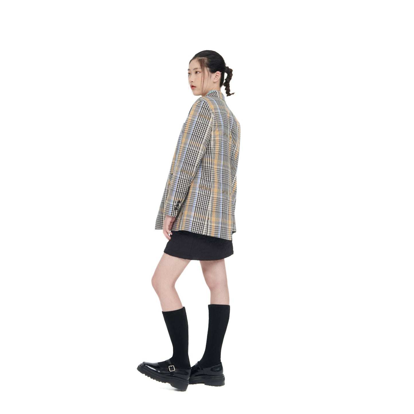 Women Wordings Jacquard Checkers Blazer - Checkered