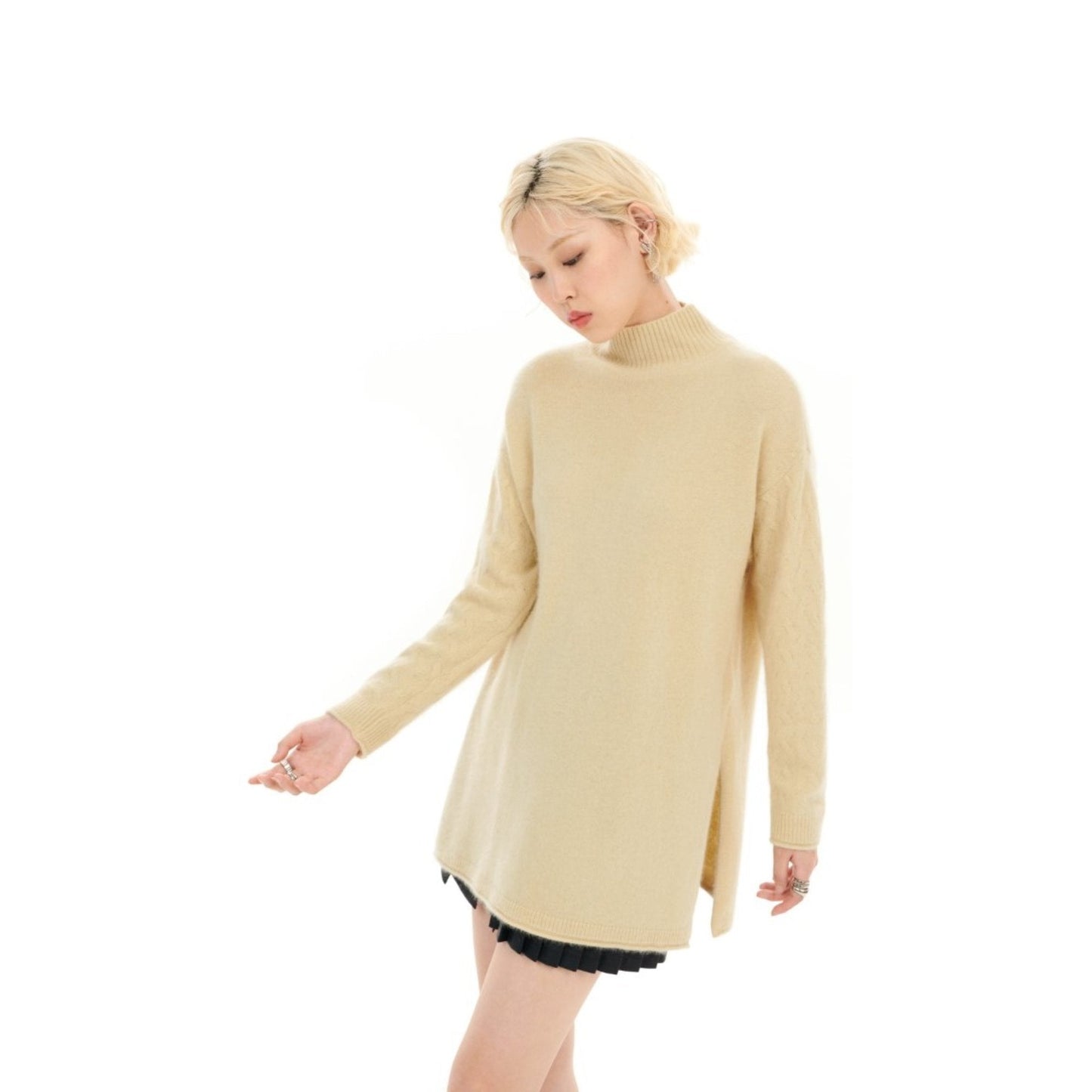 Women High Slit Knitted Tunic - Light Yellow
