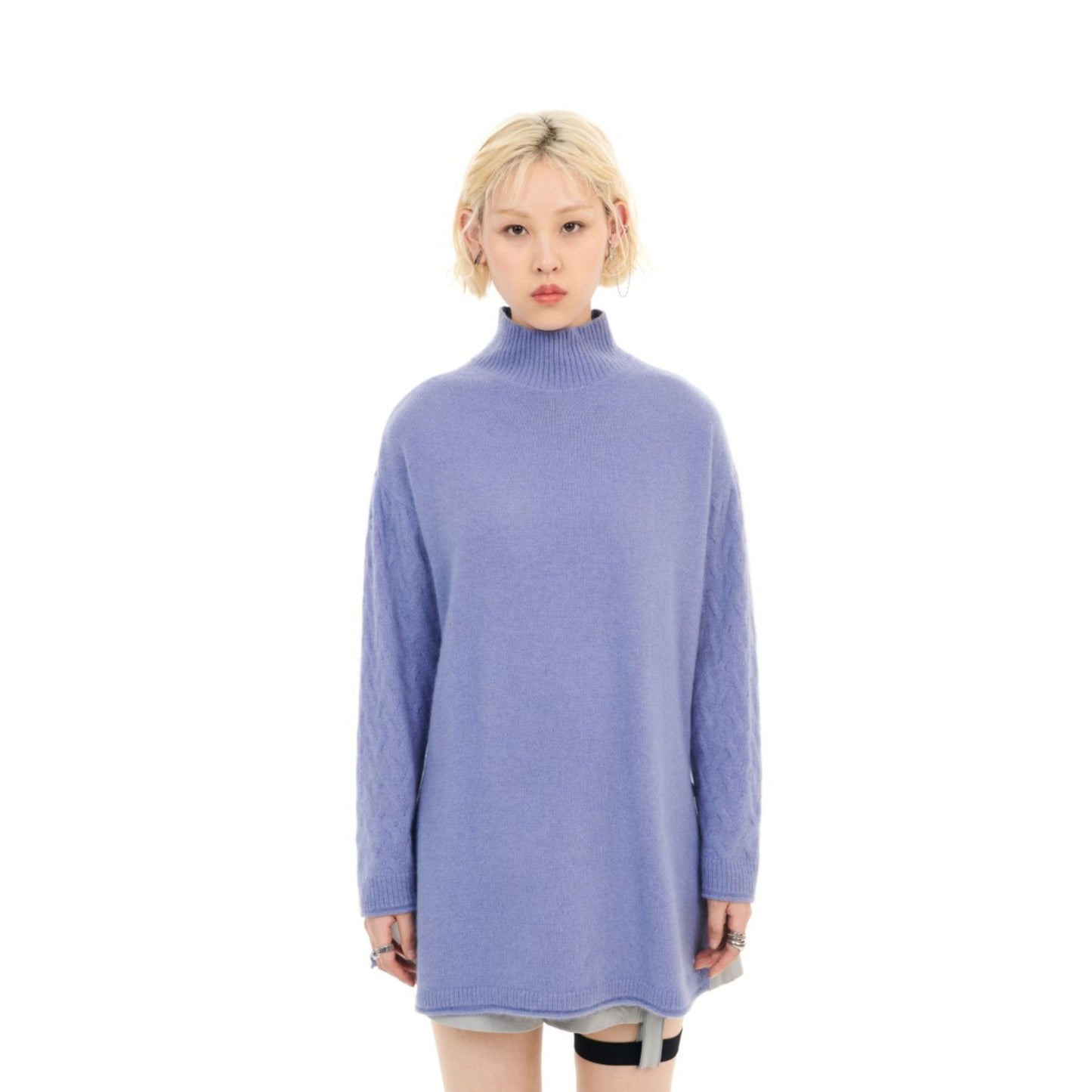 Women High Slit Knitted Tunic - Purple