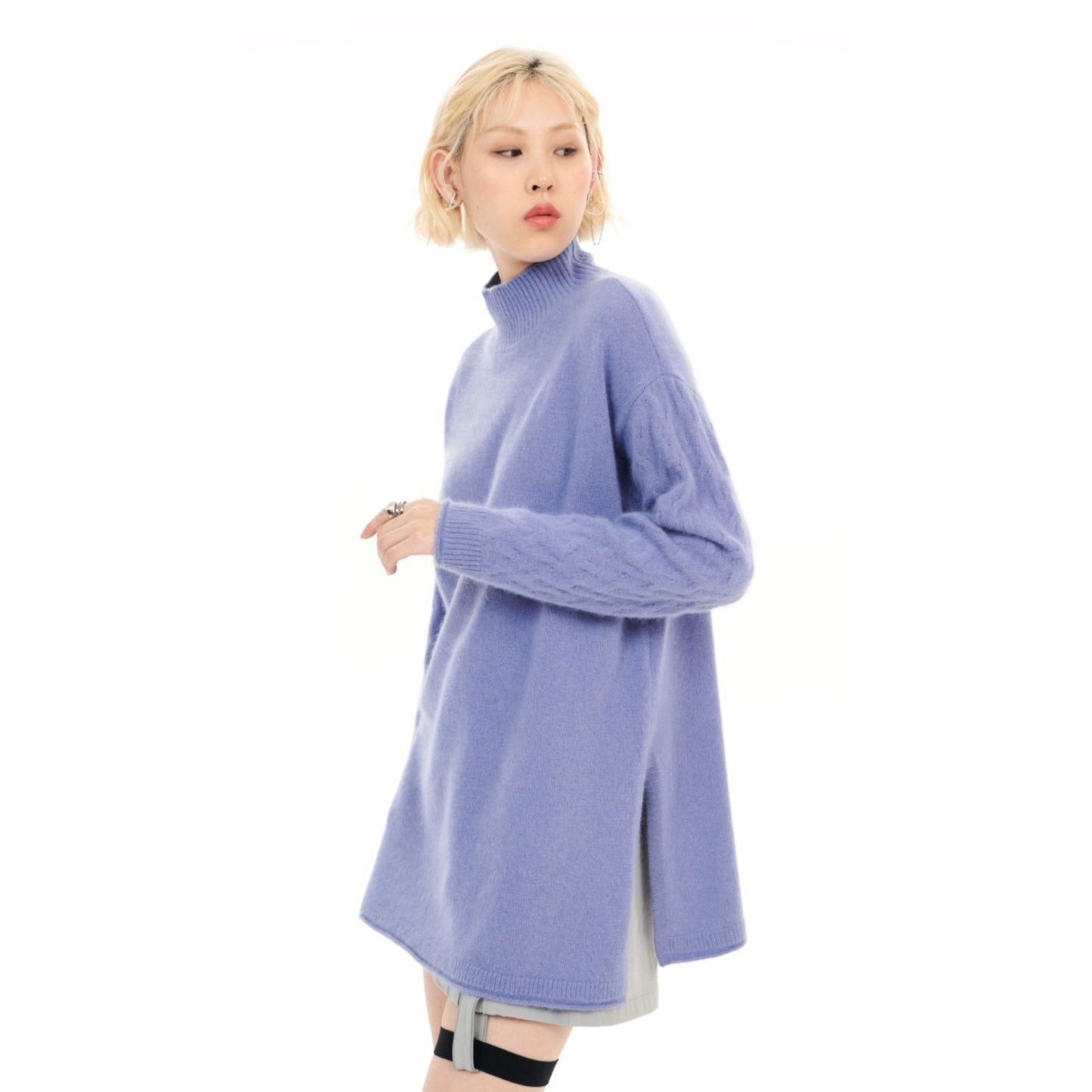 Women High Slit Knitted Tunic - Purple