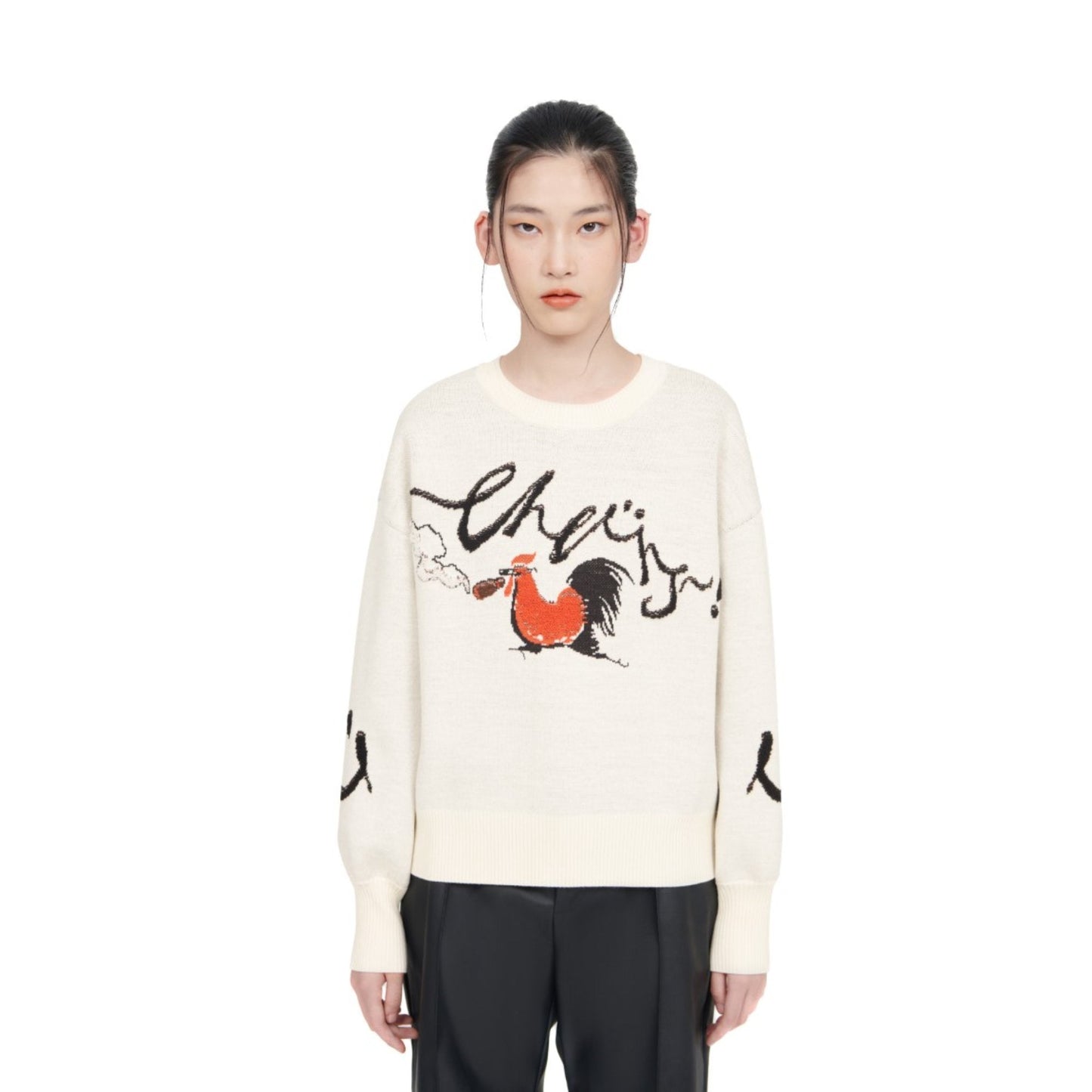 Women Jacquard Graphic Sweater - Ivory