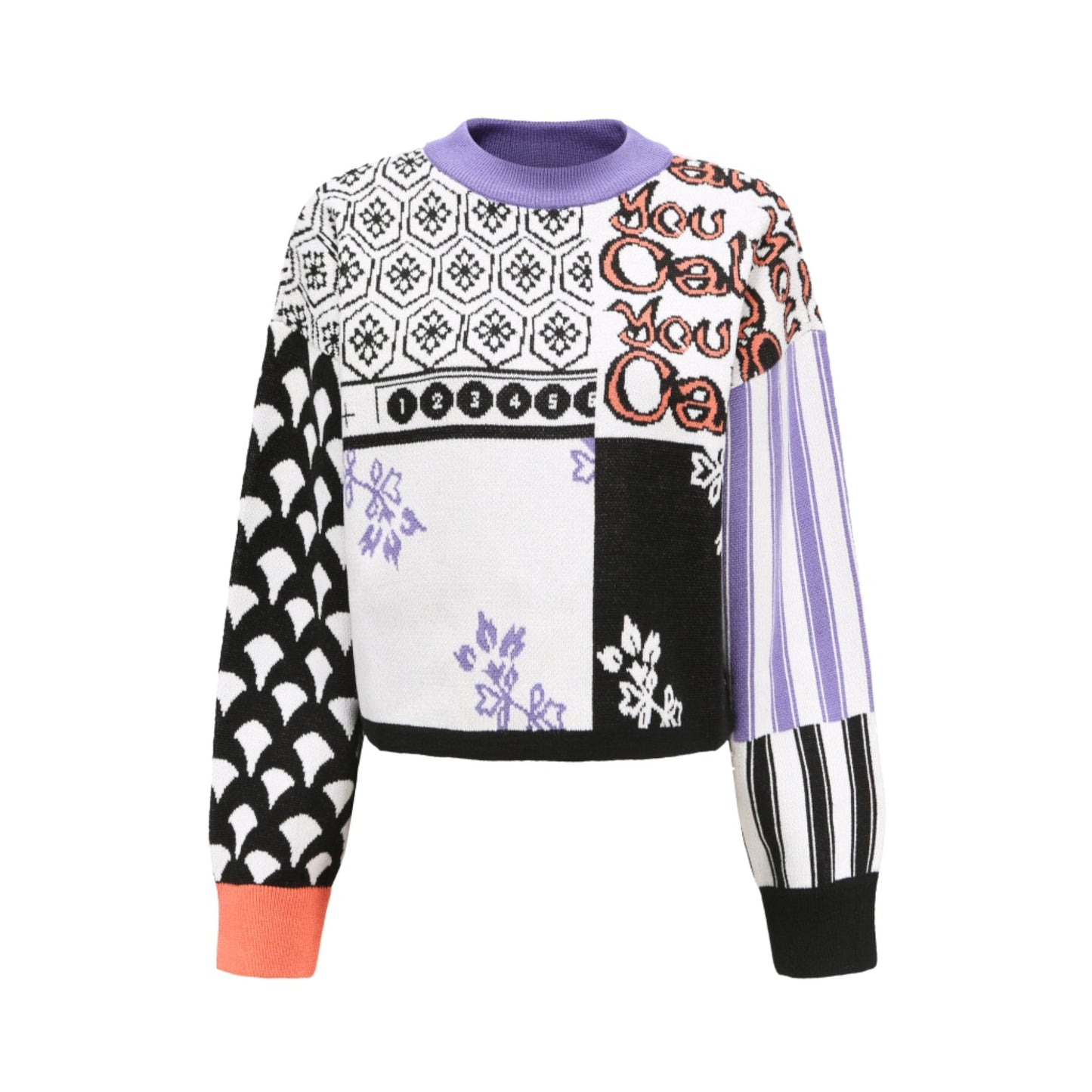 女款混合圖案提花毛衣 - 圖案