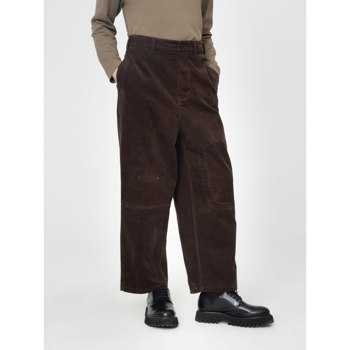 Men Patchwork Corduroy Pants - Brown