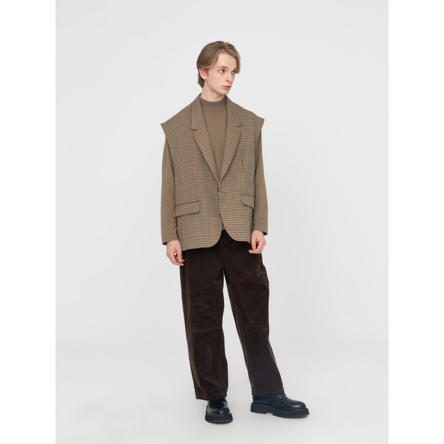 Men Patchwork Corduroy Pants - Brown