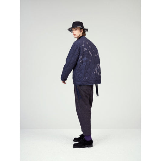 Men Elastic Drawstring Waist Wide Tapered Pants - Navy