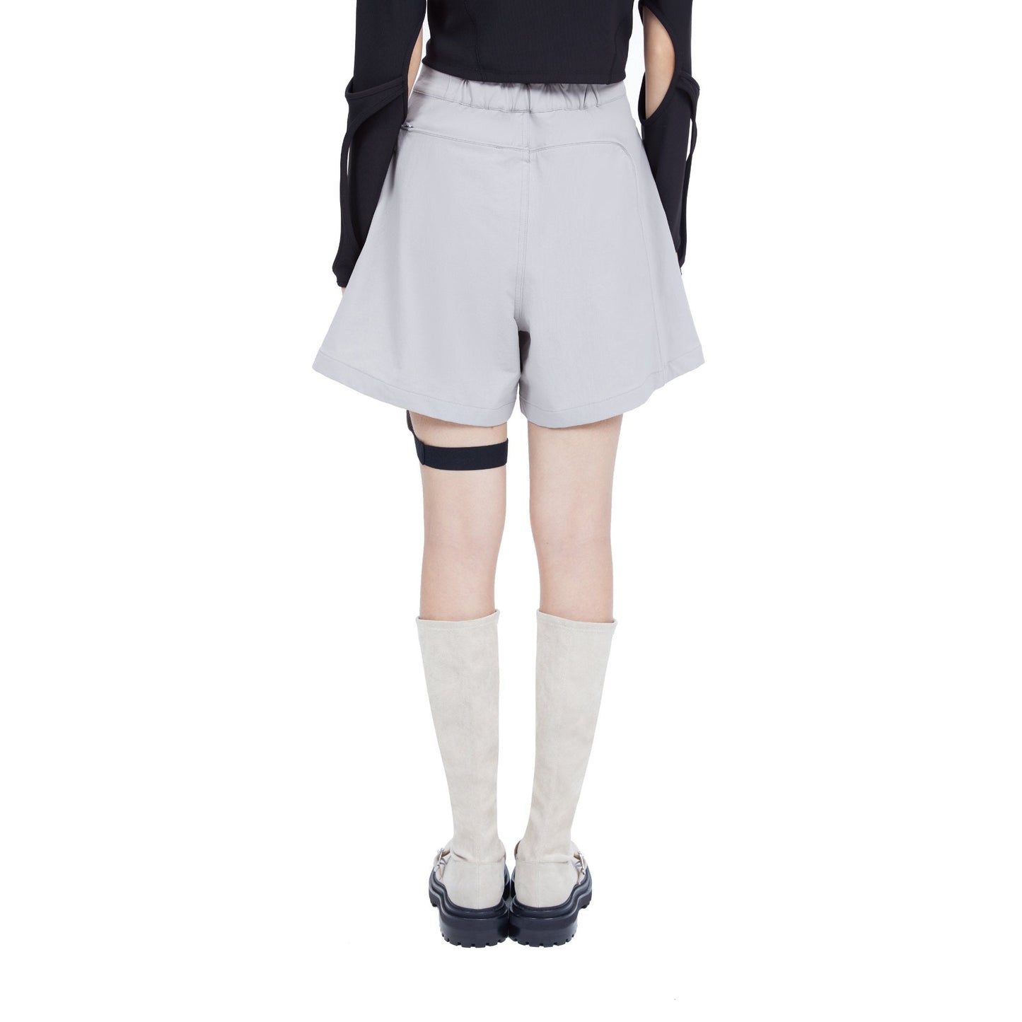 Women Shorts With Detachable Garter Belt - Light Grey