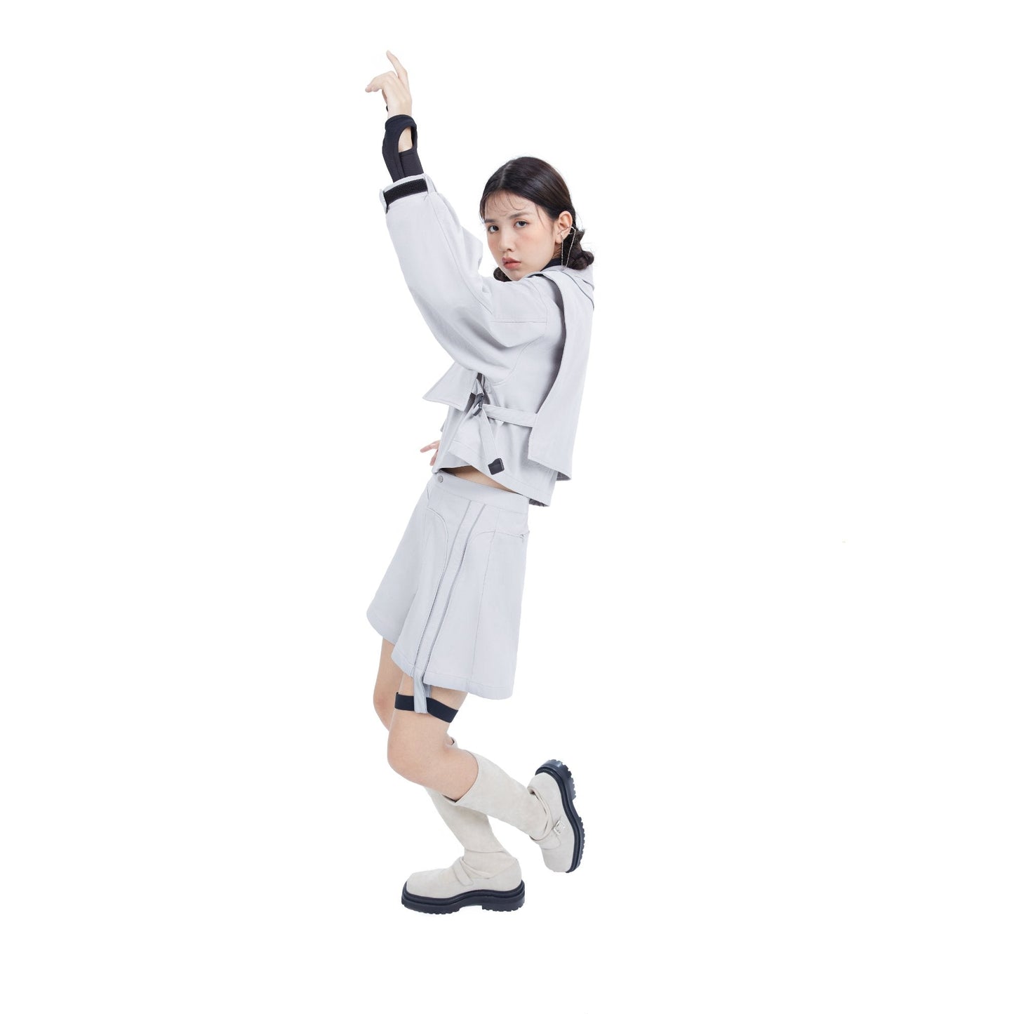 Women Shorts With Detachable Garter Belt - Light Grey