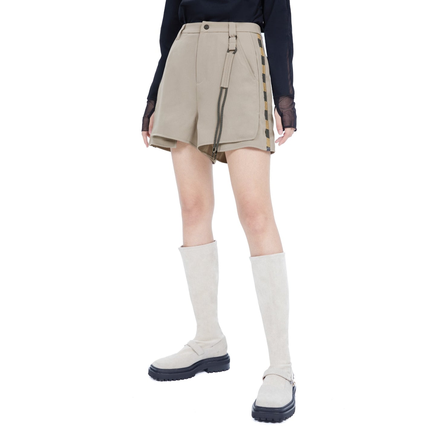 Women Tent-Inspired Shorts With 3M Reflective Rope Laces - Beige