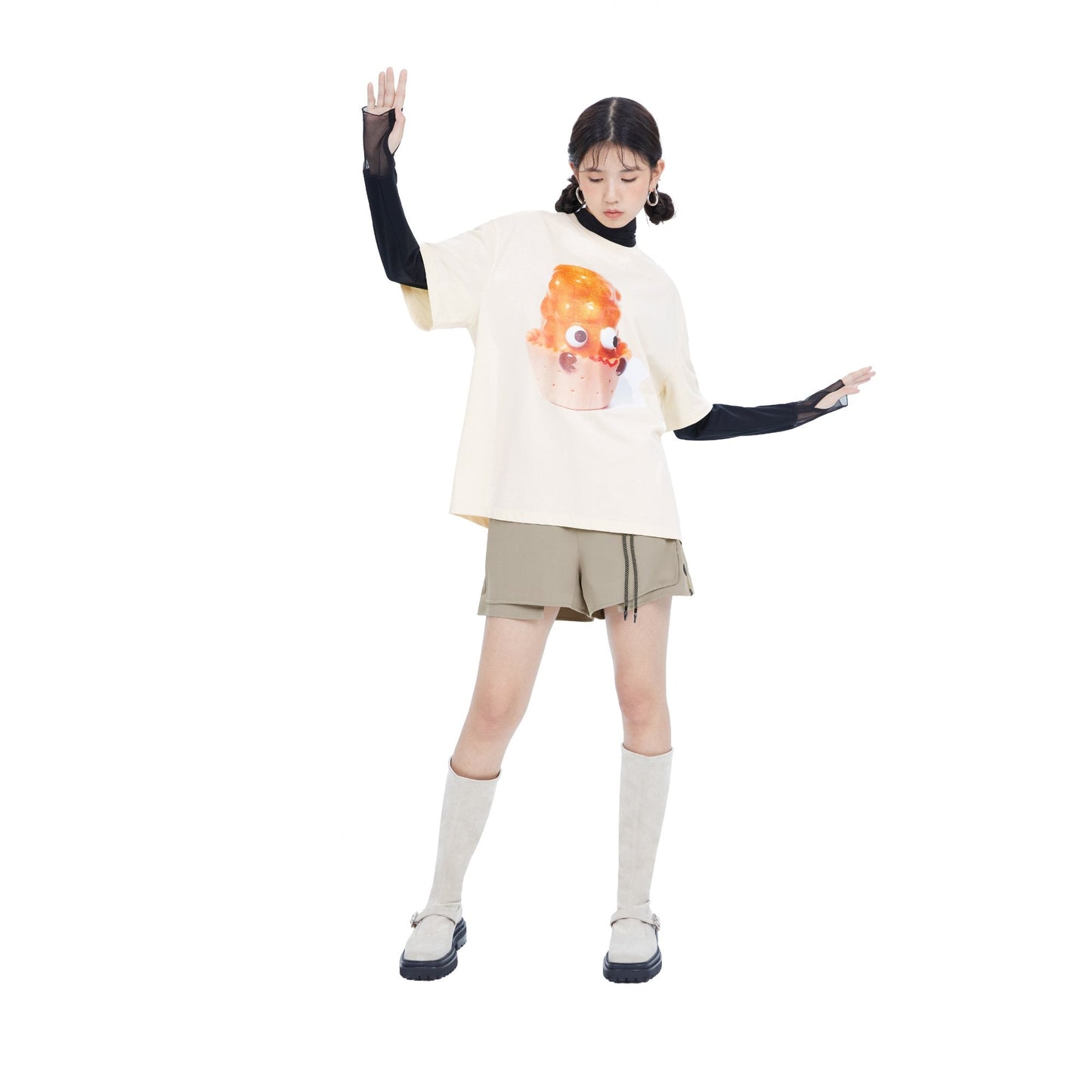 Women Tent-Inspired Shorts With 3M Reflective Rope Laces - Beige