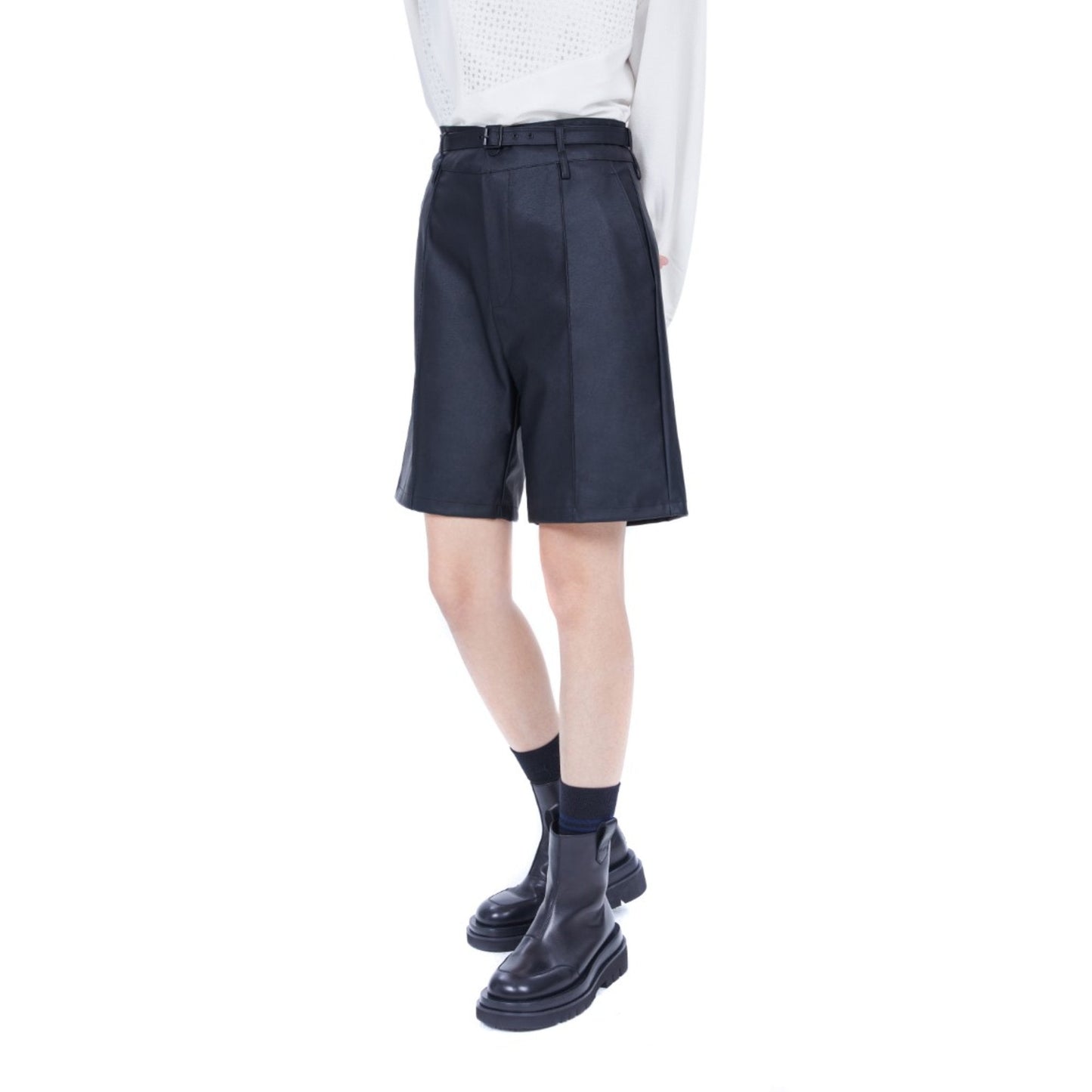 Women Faux Leather Shorts - Black