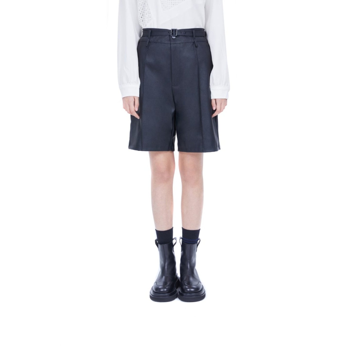 Women Faux Leather Shorts - Black