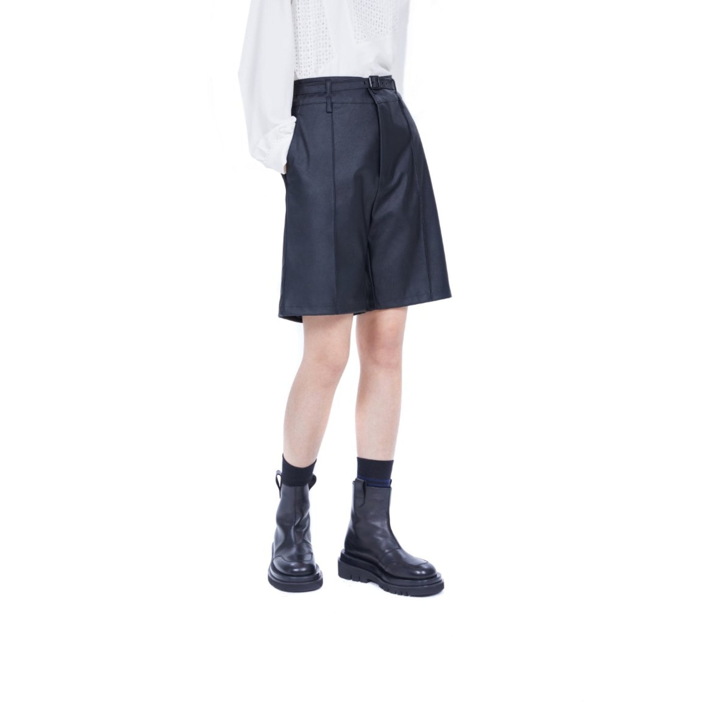Women Faux Leather Shorts - Black