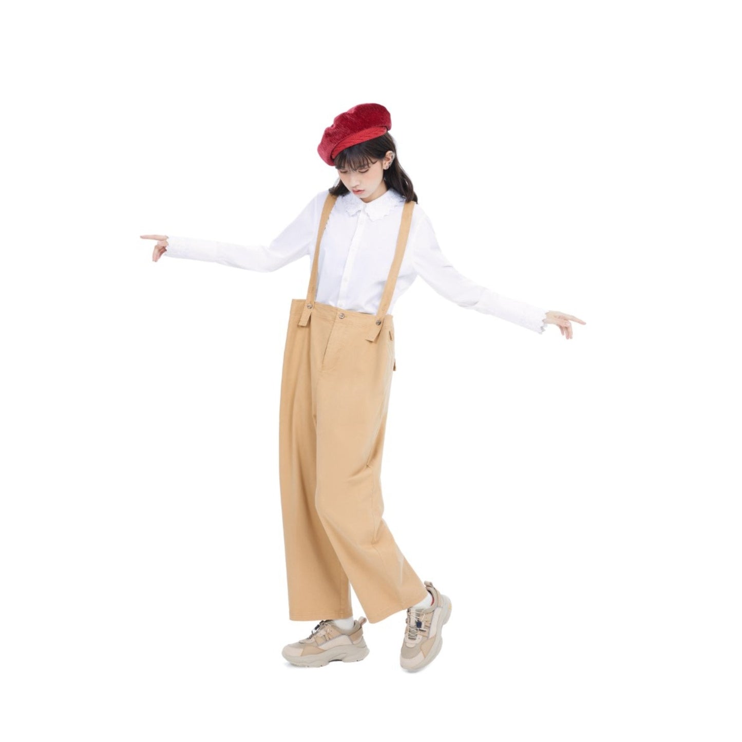 Women Full Length Pants with Slings - Khaki