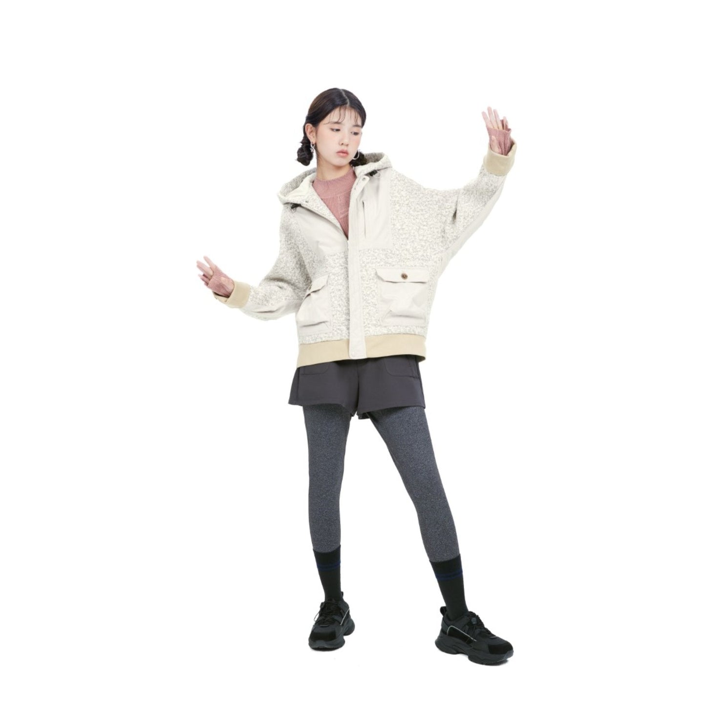 女款二合一緊身褲 - 灰色
